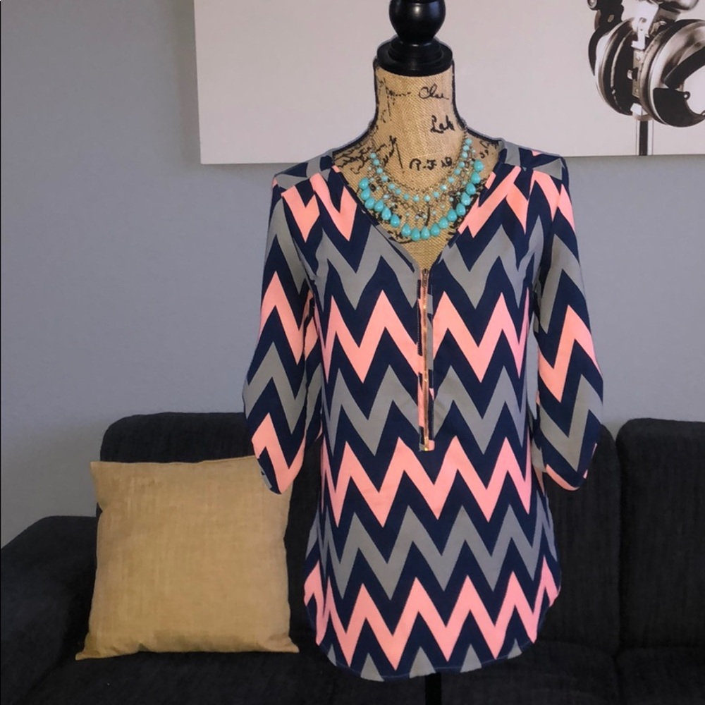 ❄️Blue/Grey/Coral Blouse